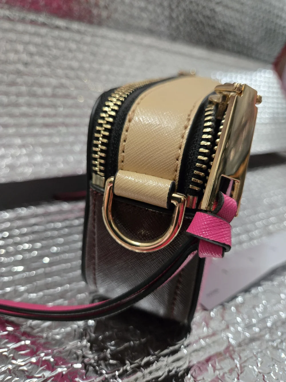 Marc Jacobs Fuchsia Snapshot Double J Crossbody with Gold Hardware